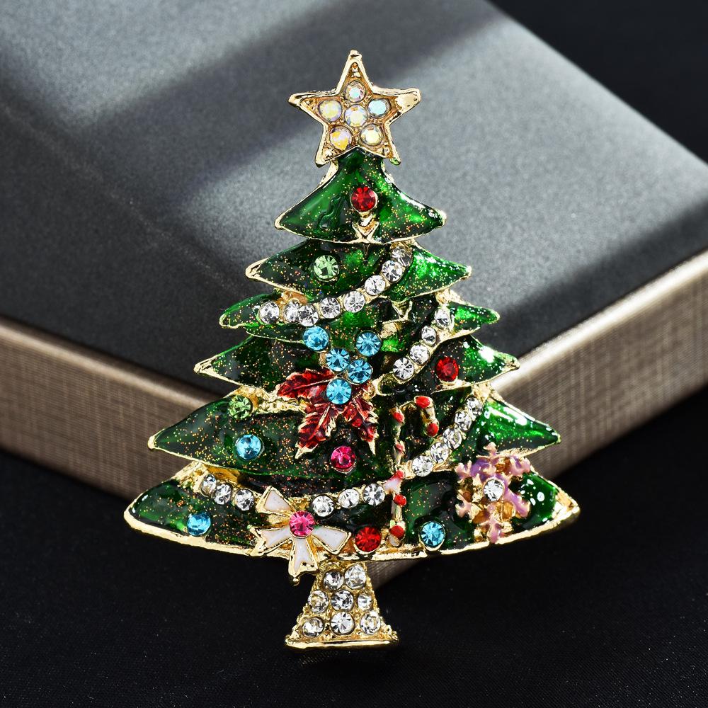 

Neutral Style Two-Color Rhinestone Enamel Christmas Tree Brooch Gift for Party or Office