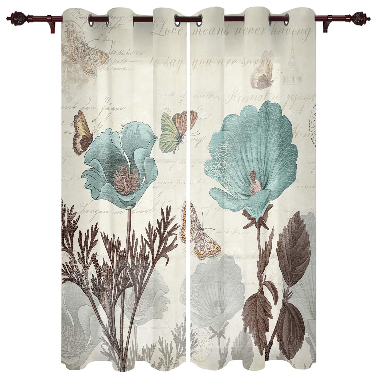 Винтажная занавеска на окно с цветком тюльпана и бабочкой — фото 15