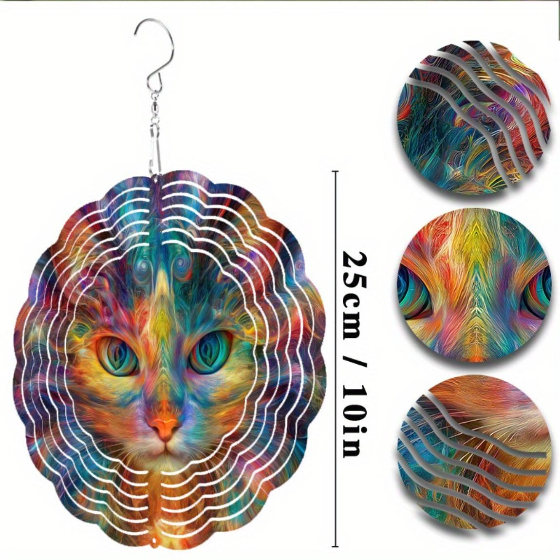 

Яркий психоделический кот, колокольчик ветра, красочный подвесной декор для сада, патио, вечеринки, всесезонное металлическое искусство, подарок 01A