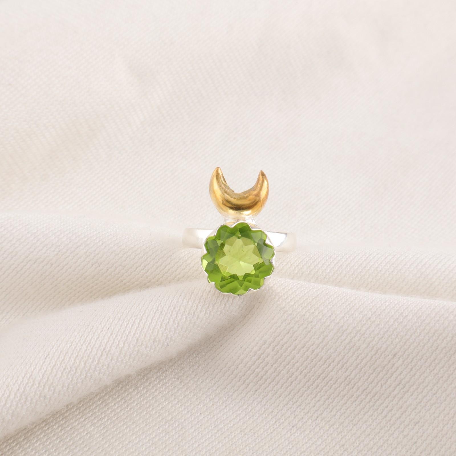 

Натуральный Перидот Серебро 925 пробы Уникальное Коктейльное Заявление Свадебный Подарок Кольцо RR-58-16 10