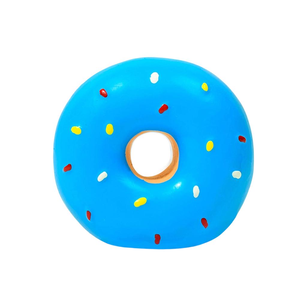 Cute Colorful Donut Shaped Squeaky Dog Toy Soft Latex Material Pet Chew Toy For Teething And Interactive Play