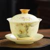 Premium Jade Porcelain Gaiwan Tea Set - Large Capacity, Three-Piece Hovering Brewer for Home Use and Souvenir Gifts