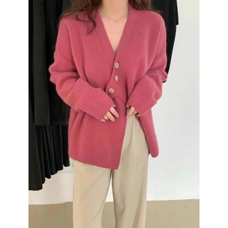 Milk blue soft waxy lazy wind gentle sweater cardigan women's autumn and winter new design knitted coat