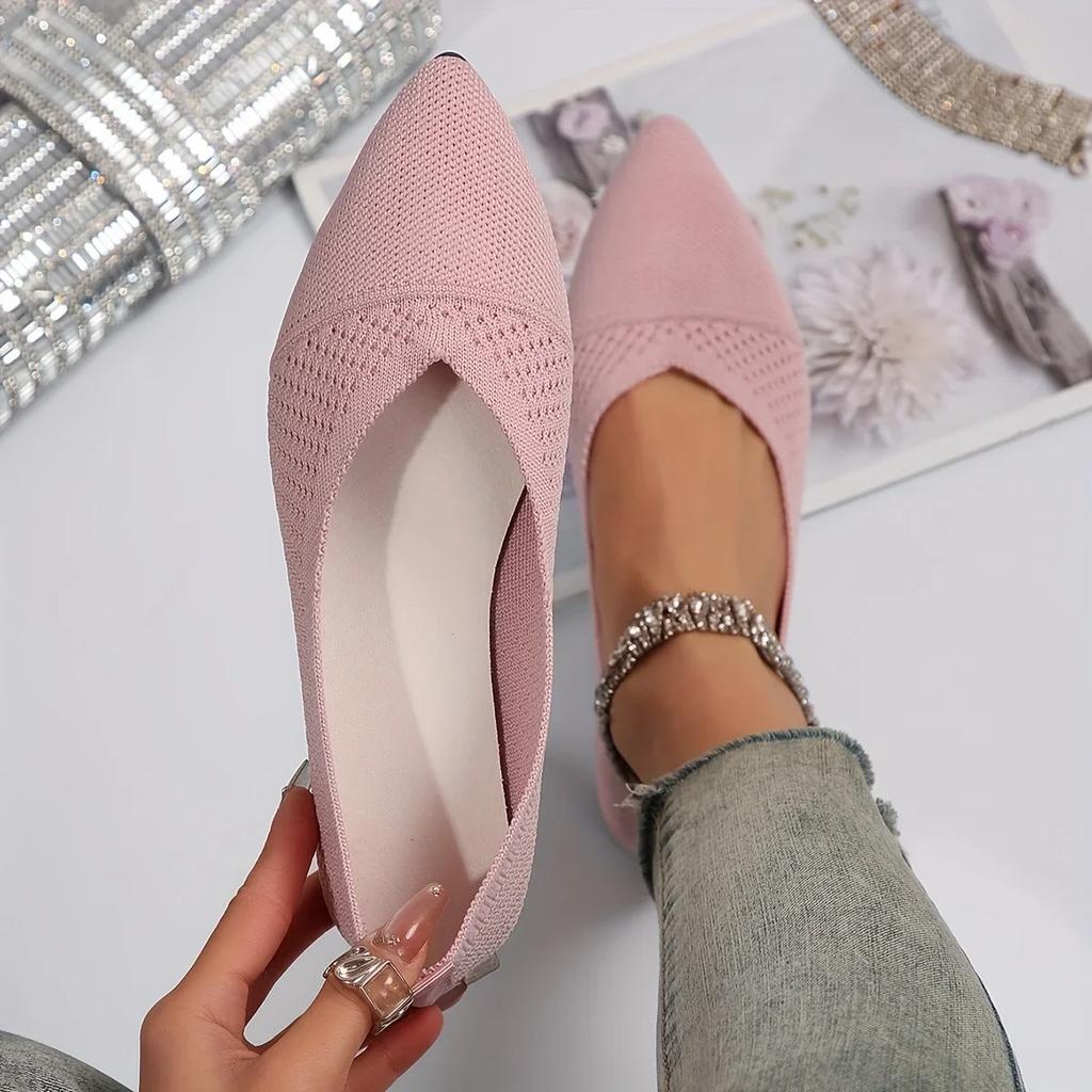 Fashion 2024 New Women Flat Shoes Pointed Toe Knitted Slip on Ladies Shoes Casual Breathable Ballet Women Flat Shoes Loafers Lightweight