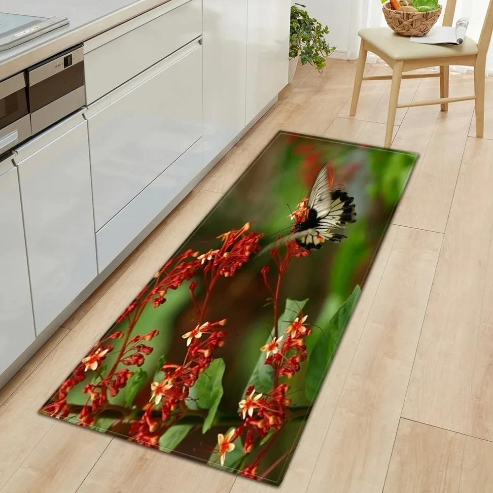 Butterfly Flower Pattern Home Kitchen Floor Mat Door Front Decoration Floor Mat