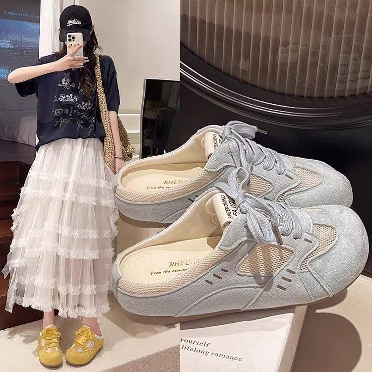 Mode atmungsaktiv halb schleppend neu retro Damen vielseitig weiche Sohle bequeme Sneakers Board Schuhe