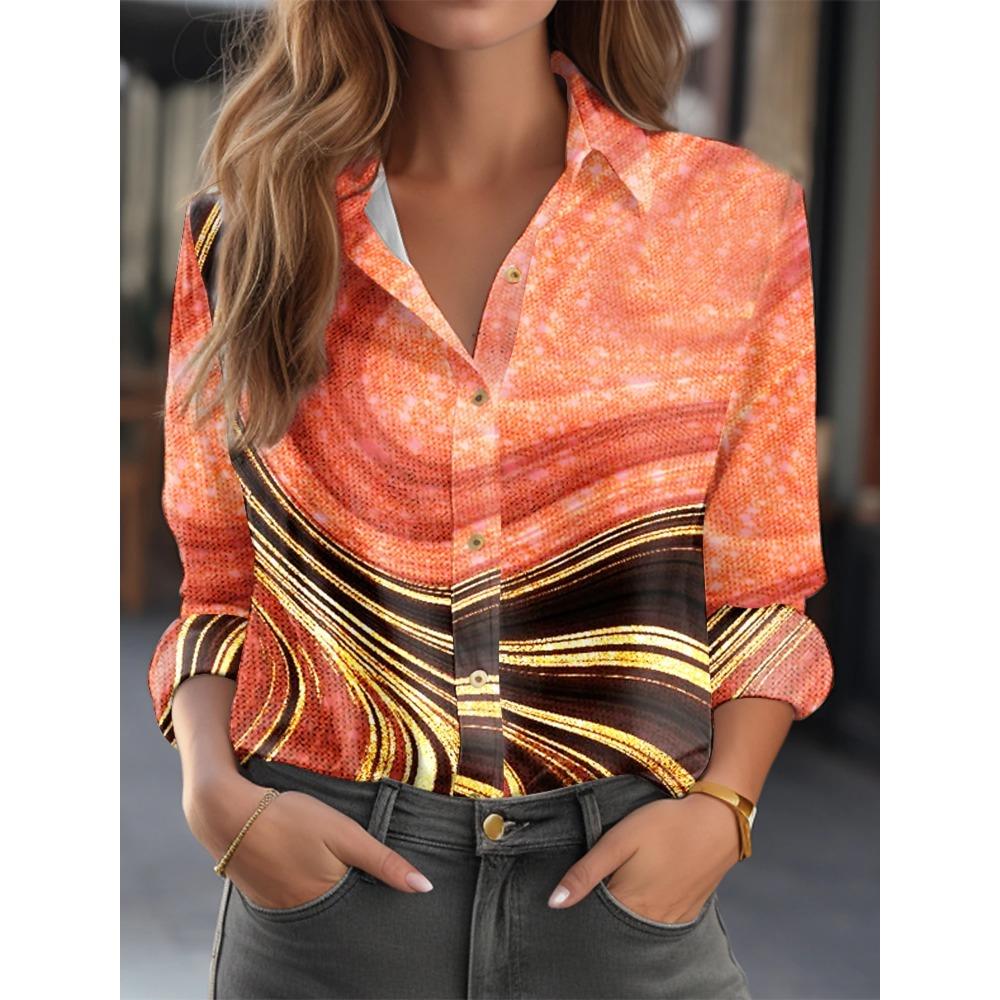 Fashion Multicolour Geometric Splicing Pattern 3D Print Women's Long Sleeves Shirt Autumn Women's Holiday Shirt Women's Clothing