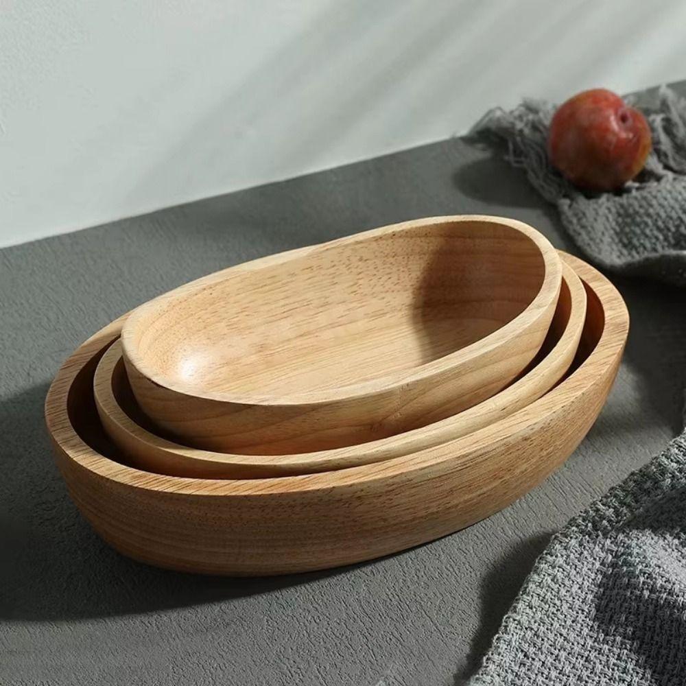 Flat Bottom Japanese Salad Bowl Stackable Fruit Platter Multi-Sized Wooden Tableware Tray  Nuts