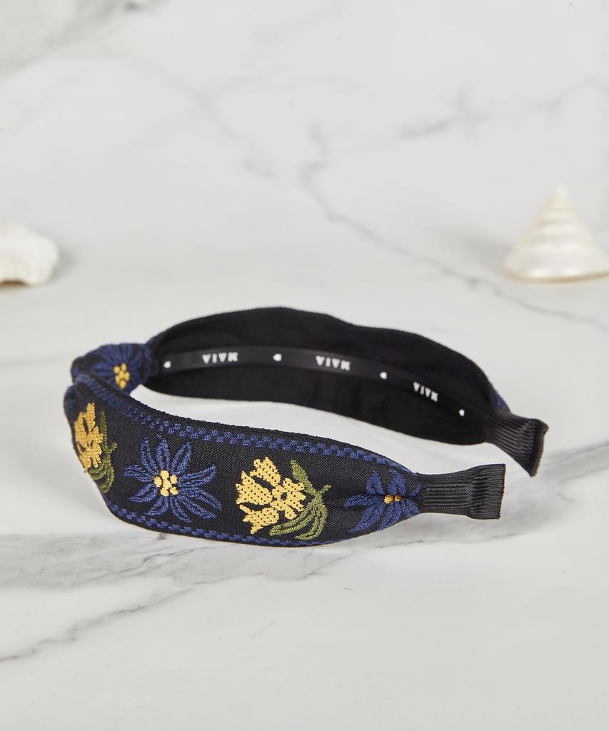 Maia Flower Jacquard Hairband - Knot Type Navy