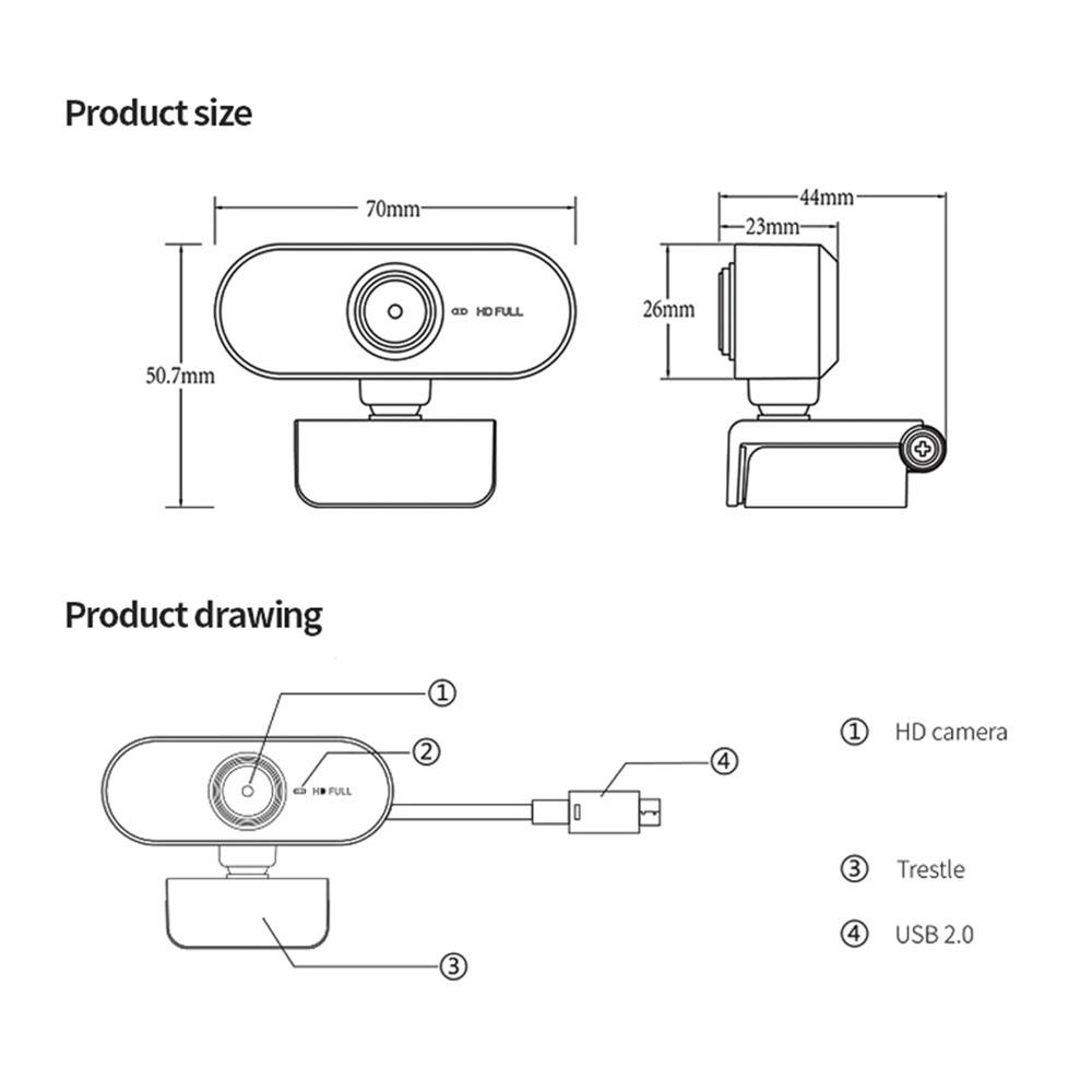 NoDrive 1080P Resolution Computer Camera Built-in Microphone Plug and Play Web Camera 360° Rotation USB Webcam Streaming
