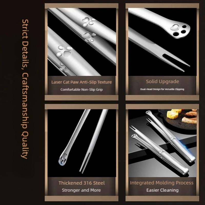 Stainless Steel Grilling Tongs with Cats Claws Shape Ergonomic Handle Heat Resistant Easy Cleaning For Family Gatherings