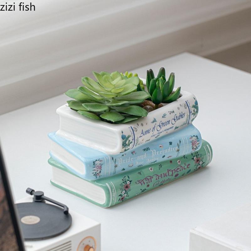 Book Shaped Succulent Pot Ceramic Flower Pot Ornament Desktop Plant Pots Decorative Flowerpot Gardening Supplies Gardening Pots