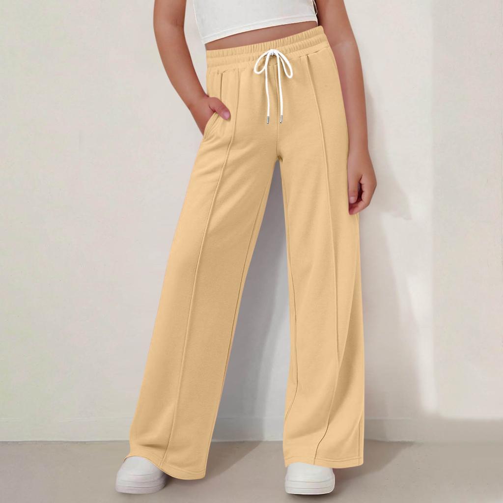 Kids' Fashion Boys' & Girls' Youth Size Elastic Waist Wide-Leg Solid Color Straight-Leg Outerwear Casual Pants