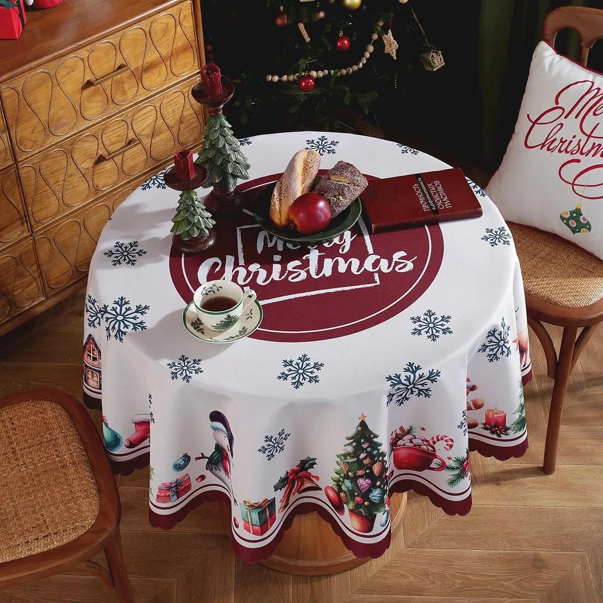 

Christmas Round Waterproofing Tablecloth Snowman Table Cloth Merry Christmas Decorations for Home 2025 Xmas New Year Decorations 120cm