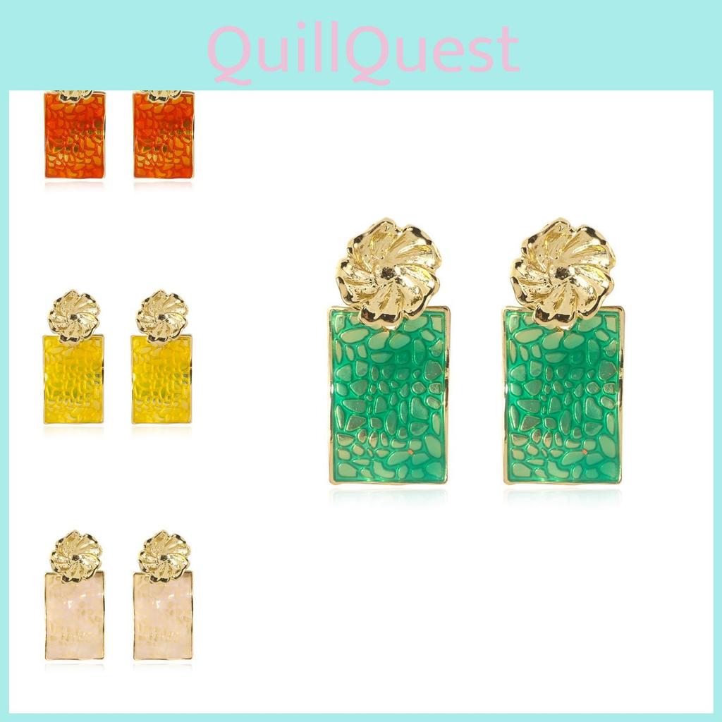 Flower Trendy Alloy Earrings Multicolor Rectangular Fashion For 2021 Women
