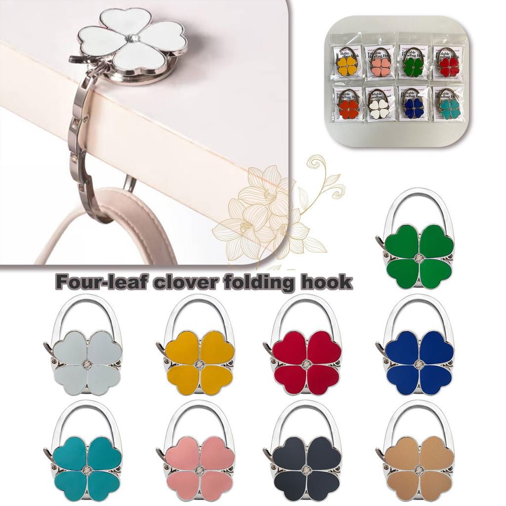 Fourleaf  External Bag Hook, Foldable Portable Hook Solid Color Leather Table Side Bag Hook Handbag Bag Hook