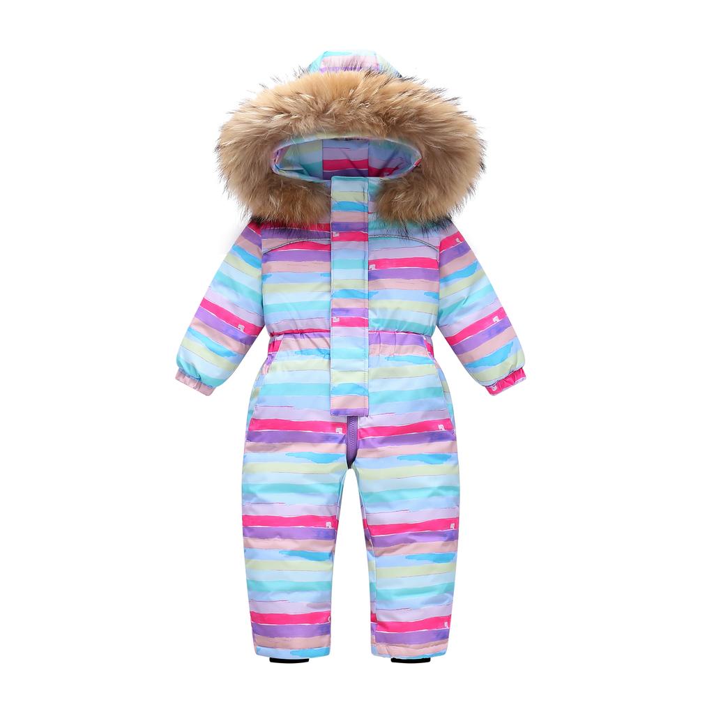 Toddler Boys Girls Down Snowsuit – 90% White Duck Down One-Piece Winter Jumpsuit with Hood, Waterproof, 1–6Y