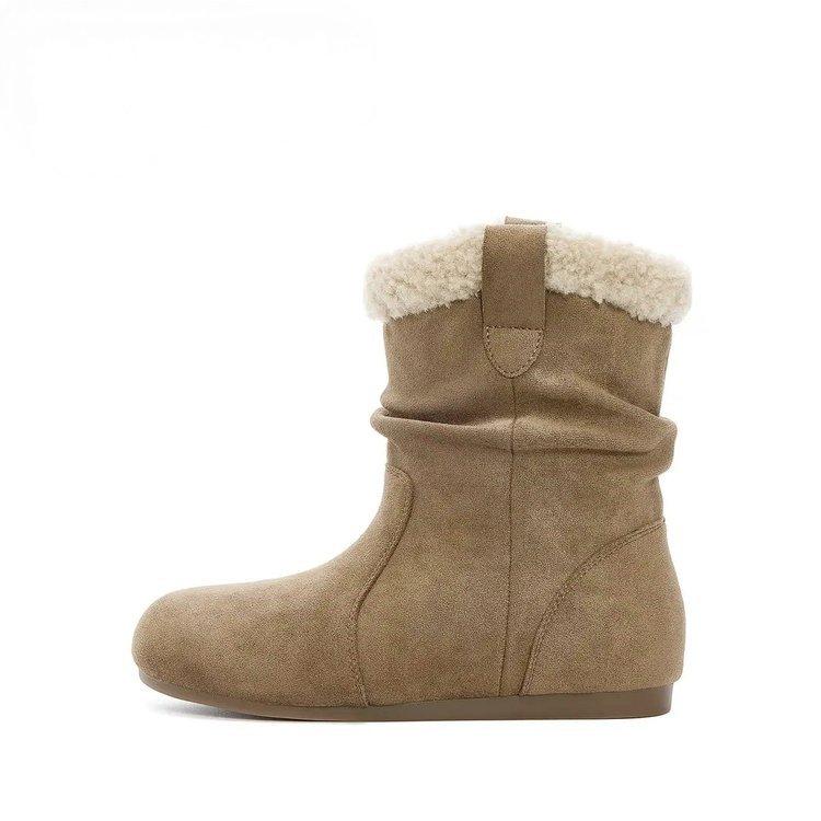 Cowhide version~ fleece thickened wool boots women's matte leather flat bottom inner height increasing snow boots new large cotton boots