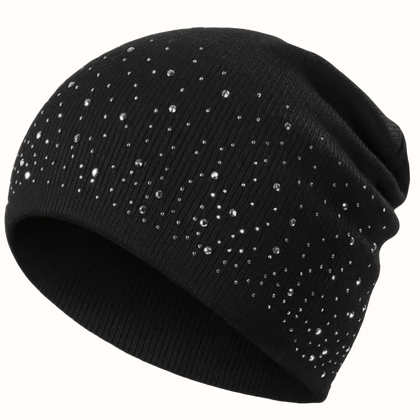 New Women s Multi-color Dot Diamond Pullover Knitted Hat Autumn and Winter Knitted Hat Warm Woolen Hat чёрный