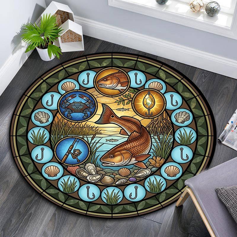 Glass Art Round Area Rug Under Office Chairs Bedroom Living Room Home Decor