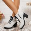 Moda 2025 Nowe Damskie Botki na Wysokim Obcasie Jesień Zima Sznurowane Antypoślizgowe Krótkie Buty Moda Nowe Damskie Buty Kobiety Zapatos De Mujer