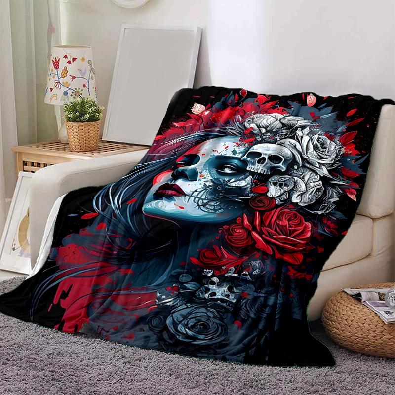 1pc Day of the Dead Blanket Soft and Warm Home Decor Gift for All Seasons Perfect for Couch, Living Room, Travel .K030