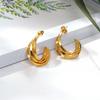 IMI Minimalist Geometric Titanium Steel Earrings: European & American Style Double Layer Crescent Moon Earrings for Women (YE299)