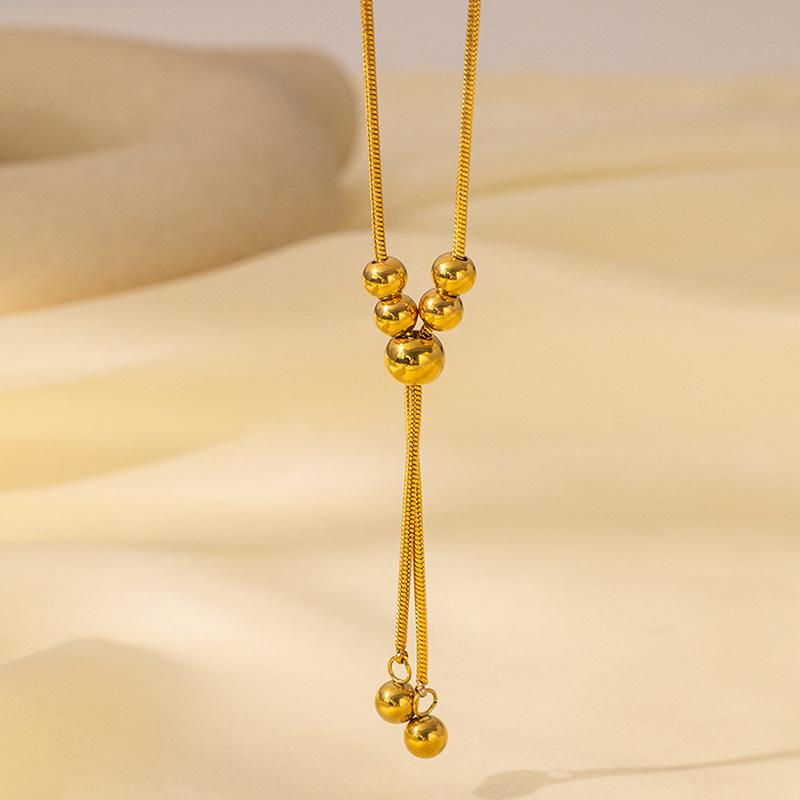 Stainless Steel Knot Lucky Beads Imitation Pearl Necklace for Women Men Simple Ball Pendant Long Chain Temperament Jewelry Gifts