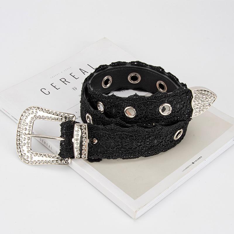 Stylish Sweet Lace Ladies Belt Decorative Dress Pants Rivet Rhinestone Belt Accessories