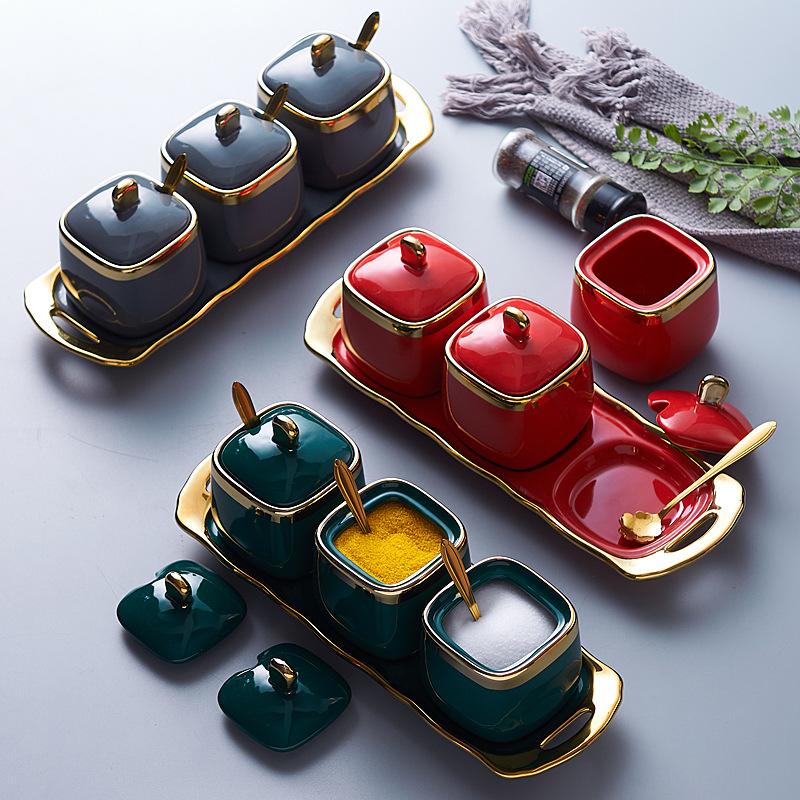 Light Luxury Ceramic Seasoning Jar Seasoning Box Kitchen Supplies Seasoning Jar Salt Shaker Seasoning Jar
