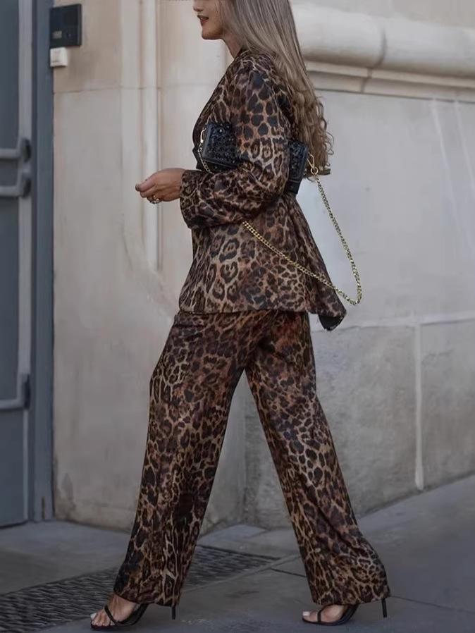 2025 Winter Leopard Print Women's Fashion Suit: Elegant Jacket & Jacquard Pants for Europe & America.