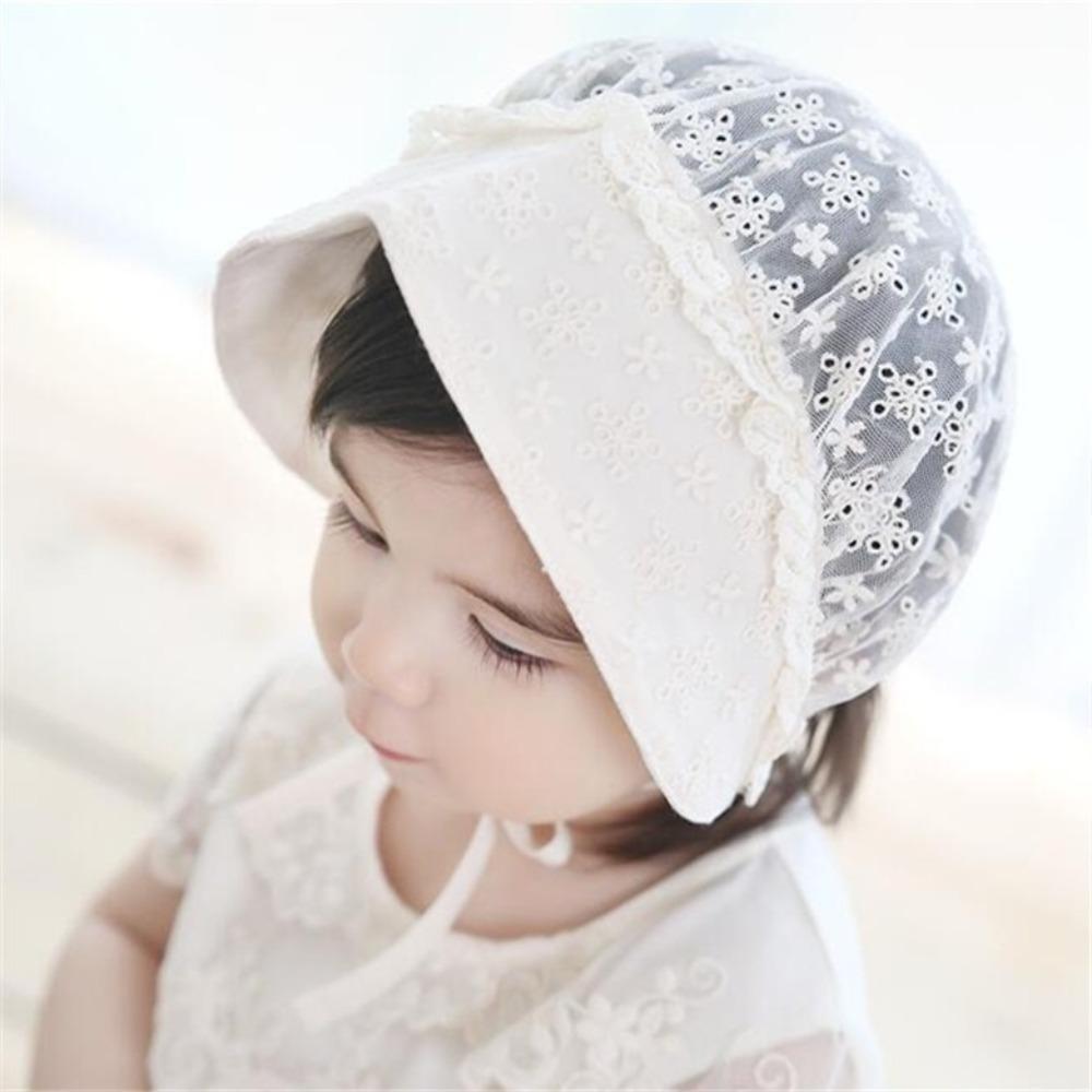 

White Baby Lace Hat Princess Girl Sunhat Breathable Lace Ruffle Hat Kids Style D