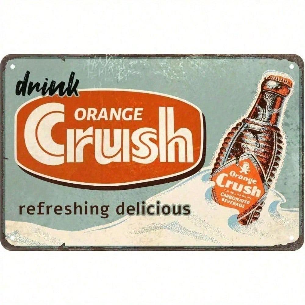 Vintage Orange Crush Metal Tin Sign Retro Rustic Wall Art for Garage Bar Man Cave