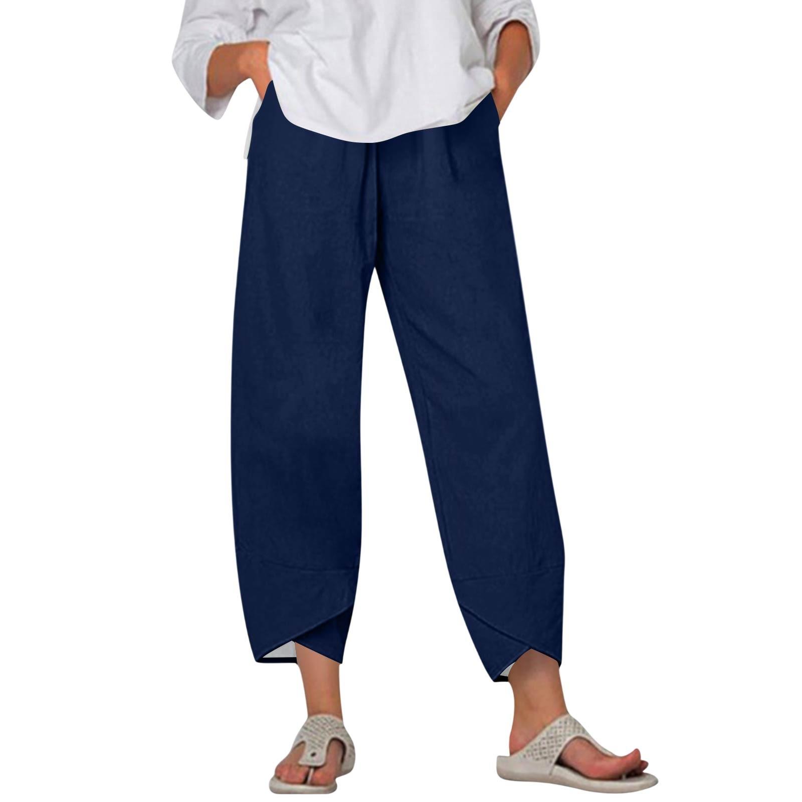 

Брюки женские летние повседневные широкие брюки с эластичной резинкой на талии и карманами XL