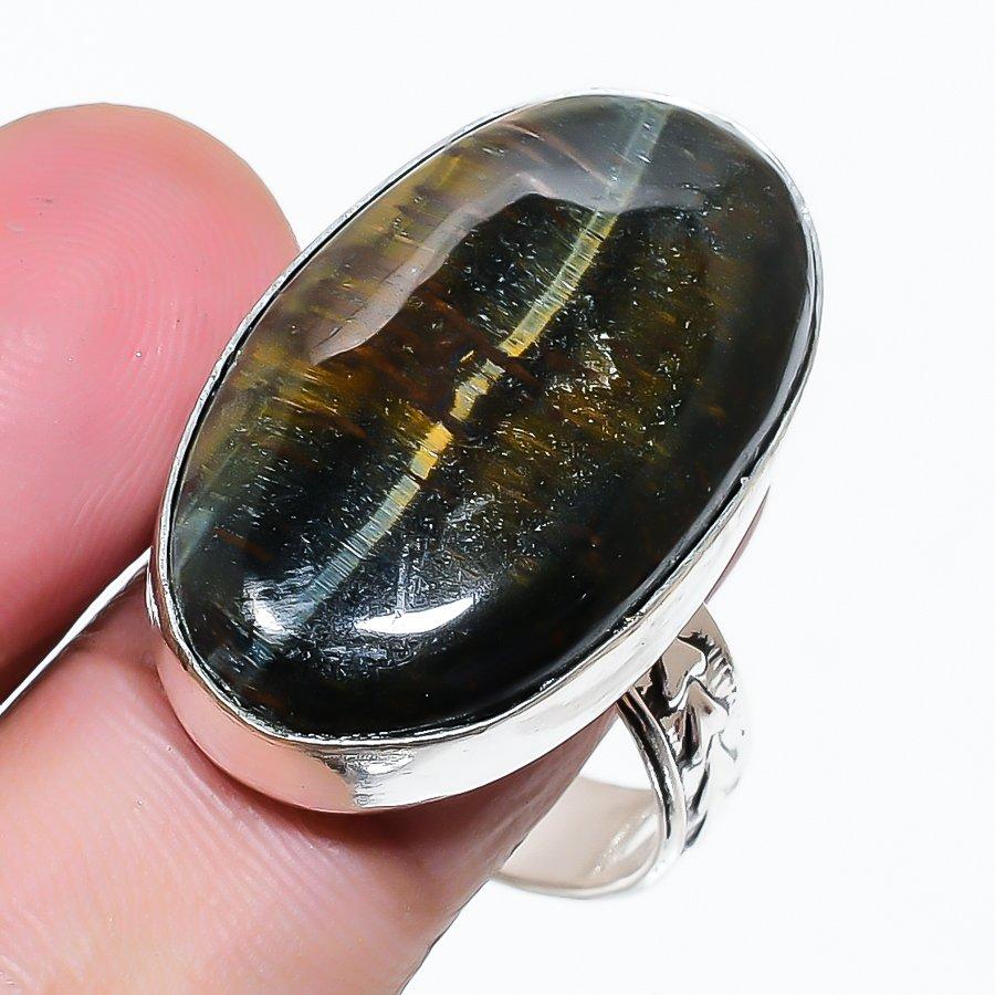 Natural Tiger Eye Gemstone 925 Sterling Silver Jewelry Ring Size 9.5 AR-18116