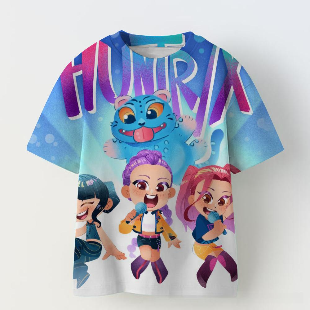 KPOP Demon Slayer Collaboration 3D Digital Print Girls' Casual Comfortable Short Sleeve T-Shirt Children's Clothing