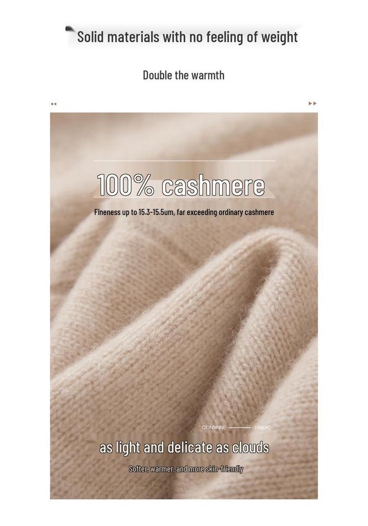 Women's 100% Pure Cashmere Semi-High Neck Sweater: Autumn/Winter 2026 Loose Knit Base Layer with Rolled Hem