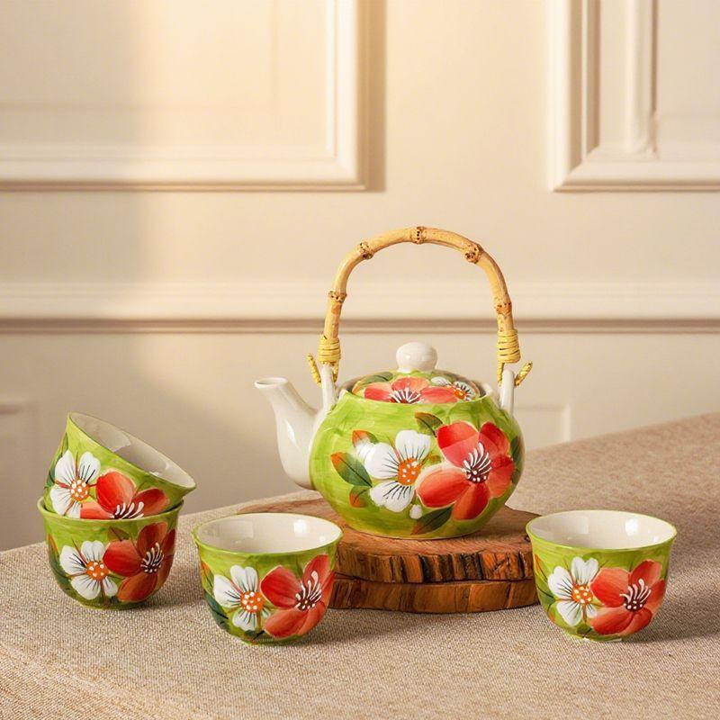 Keramik Blumen Teegeschirr 1 Teekanne mit 4 Teetassen Schöne Hochwertige Porzellan Kanne Tassen Set Geschenk Dropshipping