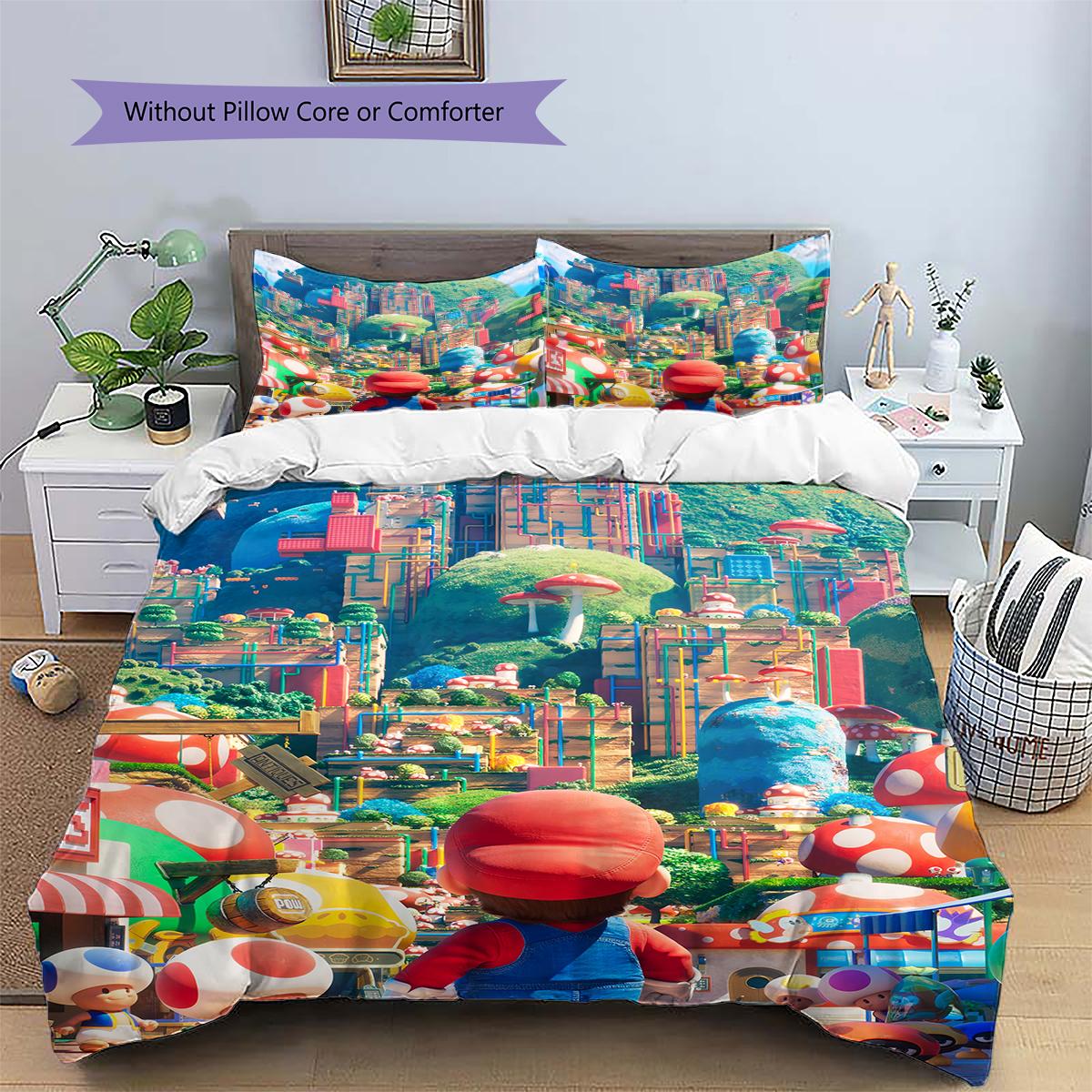 Mario All Characters Duvet Cover & Pillowcases, Mario Fan Bedroom Bedding, Perfect Gift.chl 135x200cm