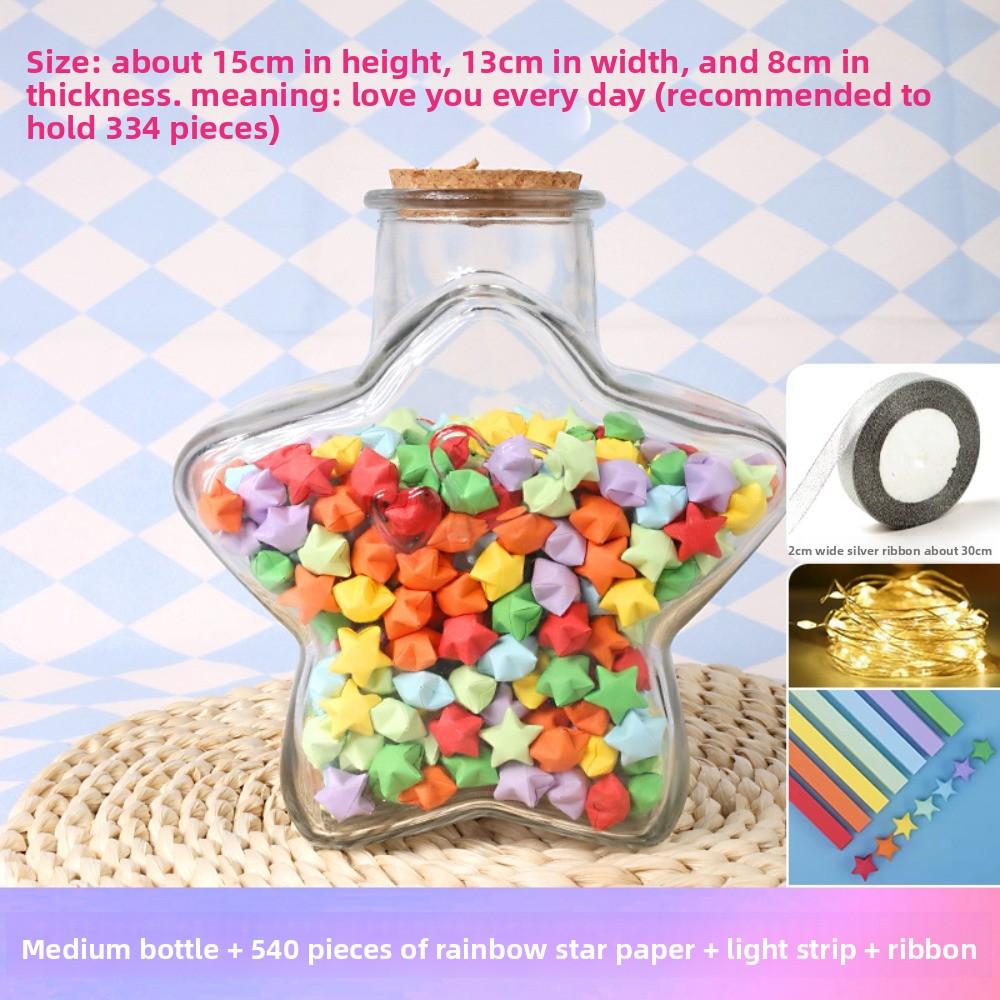 DIY DIY Stars Wishing Bottle Glass Bottle with Shiny String Lights Lucky Star Paper Folding Strips Decorative Rainbow Color