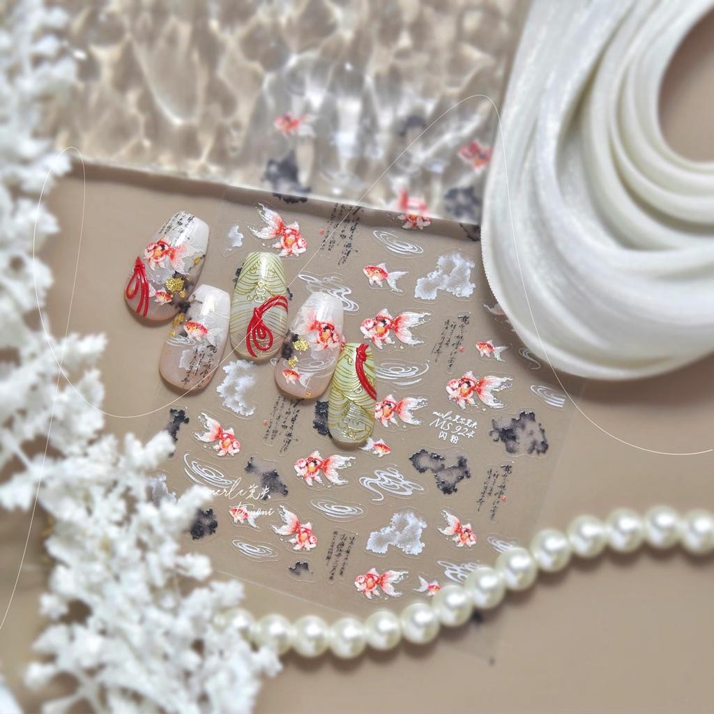 Tomoni & Moshishanfen Chinese Style Koi Glitter Nail Art Stickers - Trendy Instagram Nail Decor