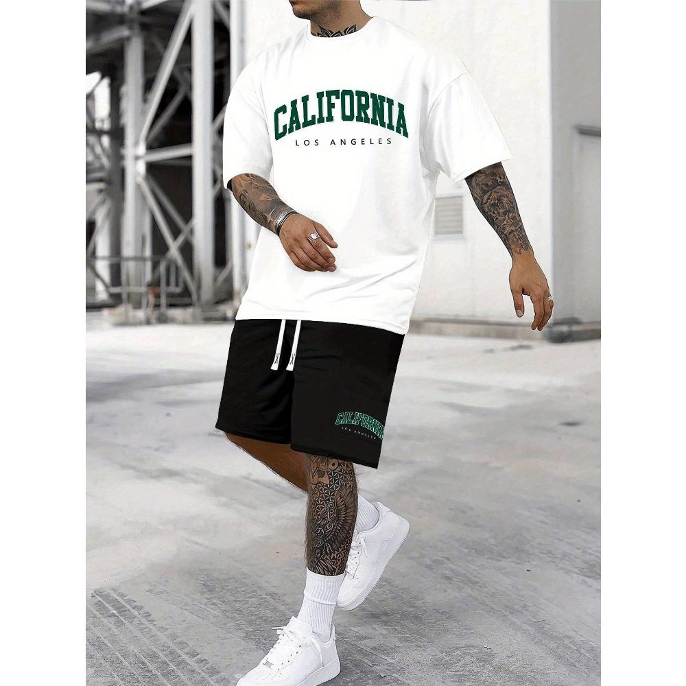 New York Men's Short-Sleeve T-Shirt and Shorts Set Relaxed-Fit Casual T-Shirt Creative Streetwear T-Shirt Unique Casual Apparel