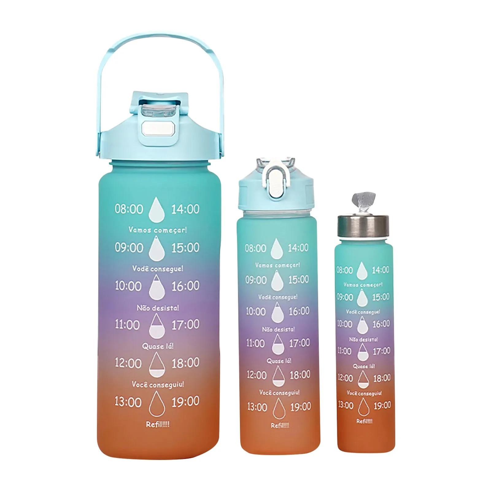 

3 шт. спортивная бутылка для воды с трубочкой, маркером времени, герметичная чашка, большая емкость, портативная бутылка для воды для занятий спортом на открытом воздухе, кувшин для фитнеса