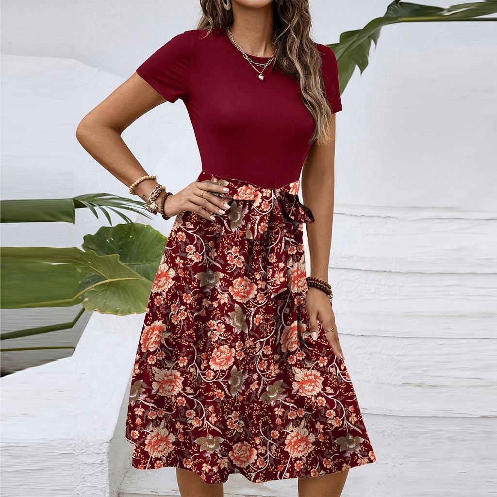 Γυναικείο Μοντέρνο Ρετρό Μοτίβο Εκτύπωση Color Block Ζώνη Casual Φόρεμα