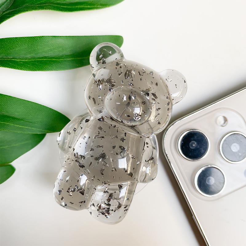 Epoxy Silver Foil Transparent Bear Mobile Phone Holder Creative Airbag Desktop Stable Support Portable Telescopic