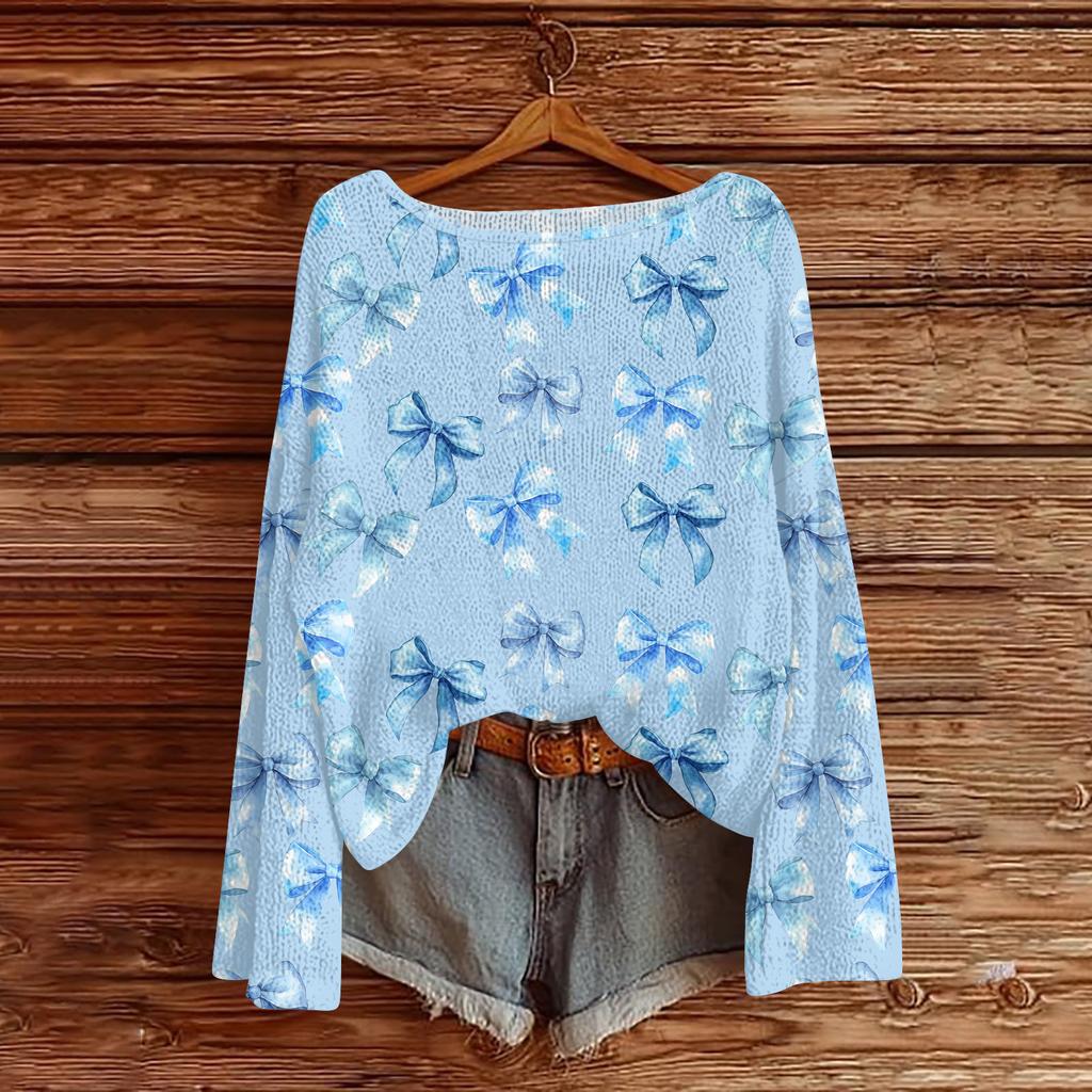 Womens  Fall Sweaters Long Sleeve Print Tops Pullover Sweaters Loose Dressy Casual Basic Clothes