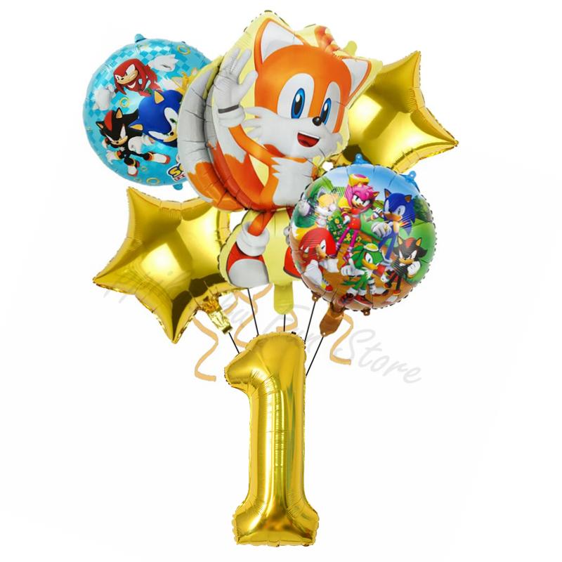 6Pcs Cartoon Hedgehog Balloons Sonic Theme Birthday Party Decoration Balloons For Boys Children Baby Bath Toys