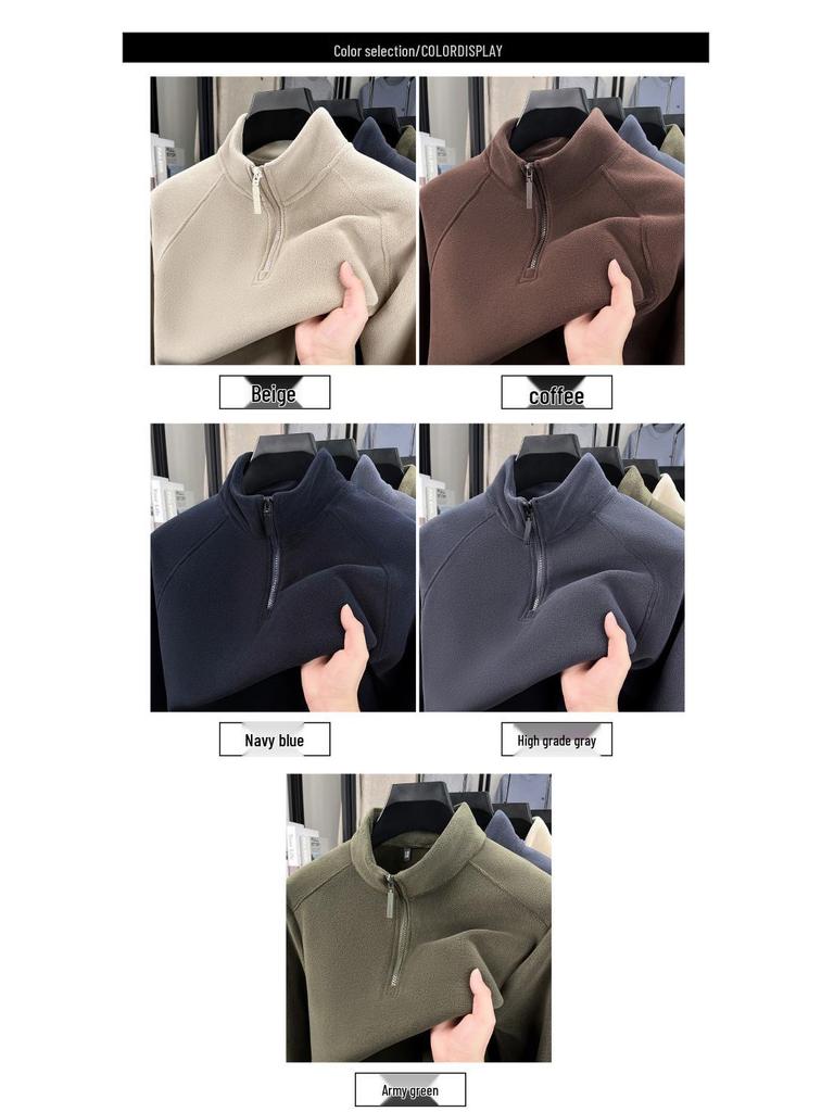 Herrvinterhuvtröja med ståkrage, fleece, halv dragkedja, kraftig
