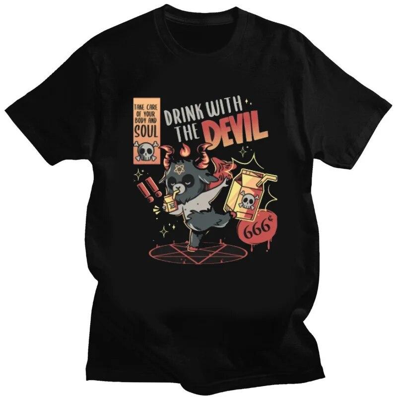 Kawaii Satan Demon Graphic Tshirts Funny Goat TeeHail Baphomet Horror Funny Evil T Shirt Unisex Women Summer XS-4XL Tee Shirts