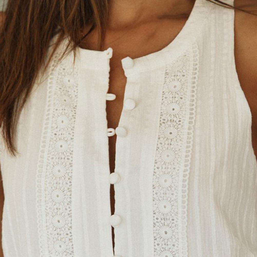 Купити Women Dress Stand Collar Sleeveless Buttons Closure White Dress ...